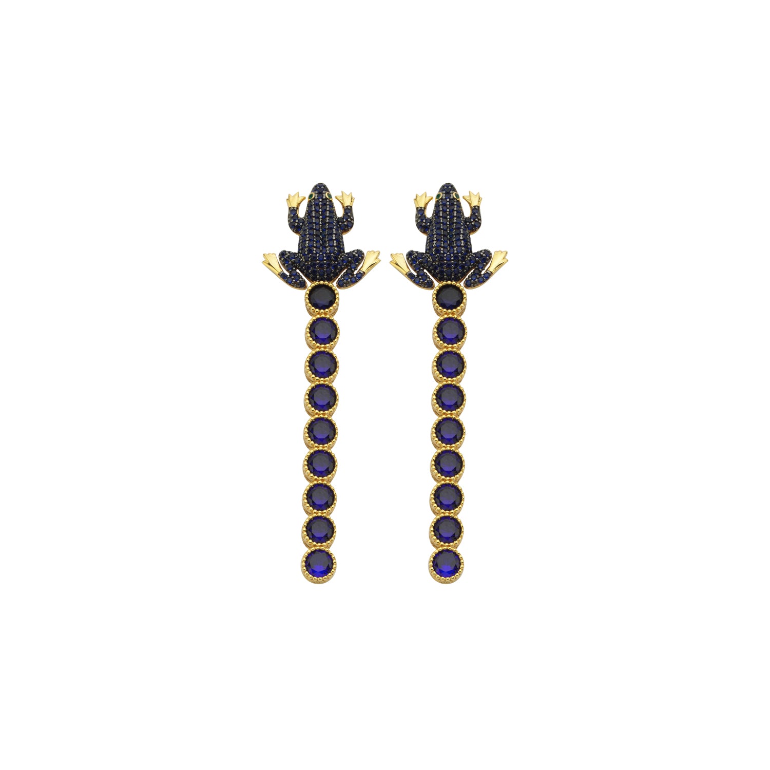 BEGÜM KHAN Frog Tennis Küpe – lacivert, altın kaplama
