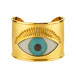 BEGÜM KHAN Evil Eye Kelepçe – turkuaz, altın kaplama