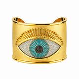 BEGÜM KHAN Evil Eye Kelepçe – turkuaz, altın kaplama